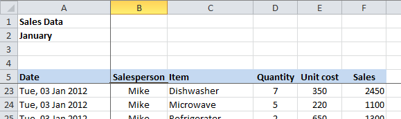 Excel 2010 Freeze Panes scrolled down