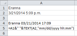 Use the TEXT function when concatenating dates and text