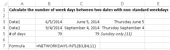 Excel - use the NETWORKDAYS function to calculate the number of working days between two dates, where the weekends are irregular