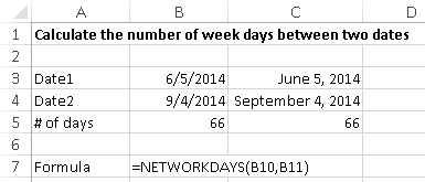 Excel - formula to calculate the number of week days between two dates