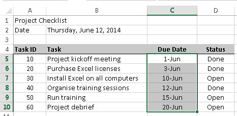 Excel Conditional Formatting example, select cells to apply conditional formatting rule to