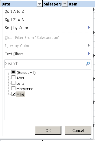 Excel Autofilter, choosing a specific field to filter a list on