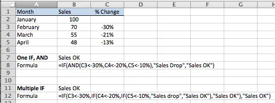 if then statements excel mac for up and down