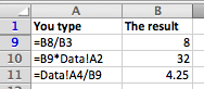 Excel formula examples that link cells between two worksheets