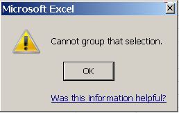 Excel Pivot Table error when grouping by a field that can't be grouped.