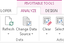 Excel 2013 PivotTable tools, Refresh or Change Data Source