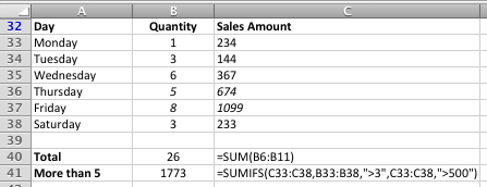 Excel - a worked example of the SUMIFS function