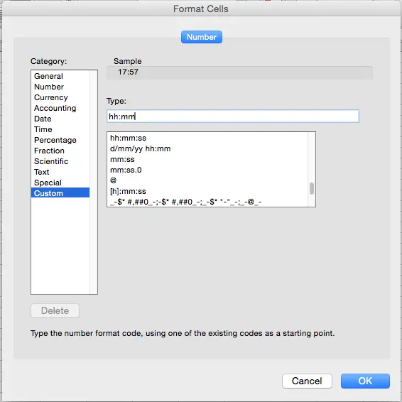 Excel, creating a custom time format