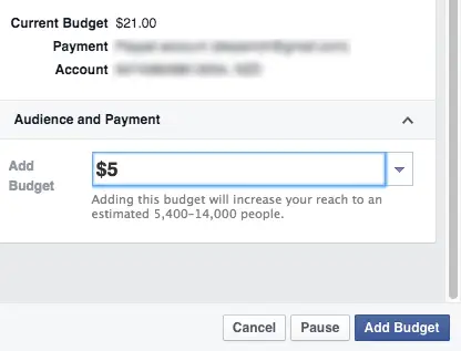 Facebook - add budget to a boosted post