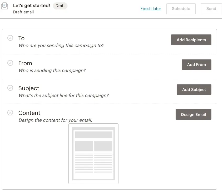 Mailchimp Draft Email Campaign Design Screen | Learn Mailchimp with Five Minute Lessons