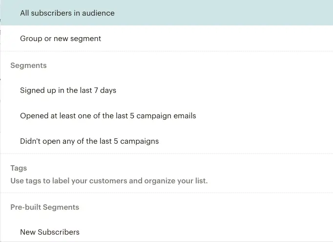 Mailchimp Email Campaign segmentation options | Learn Mailchimp with Five Minute Lessons