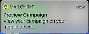 Mailchimp email testing - Push to Mobile - alert screen on mobile | Learn Mailchimp with Five Minute Lessons
