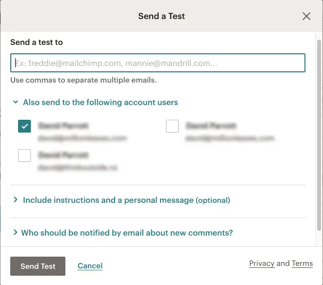 Mailchimp email campaign - Send Test email options | Learn Mailchimp with Five Minute Lessons