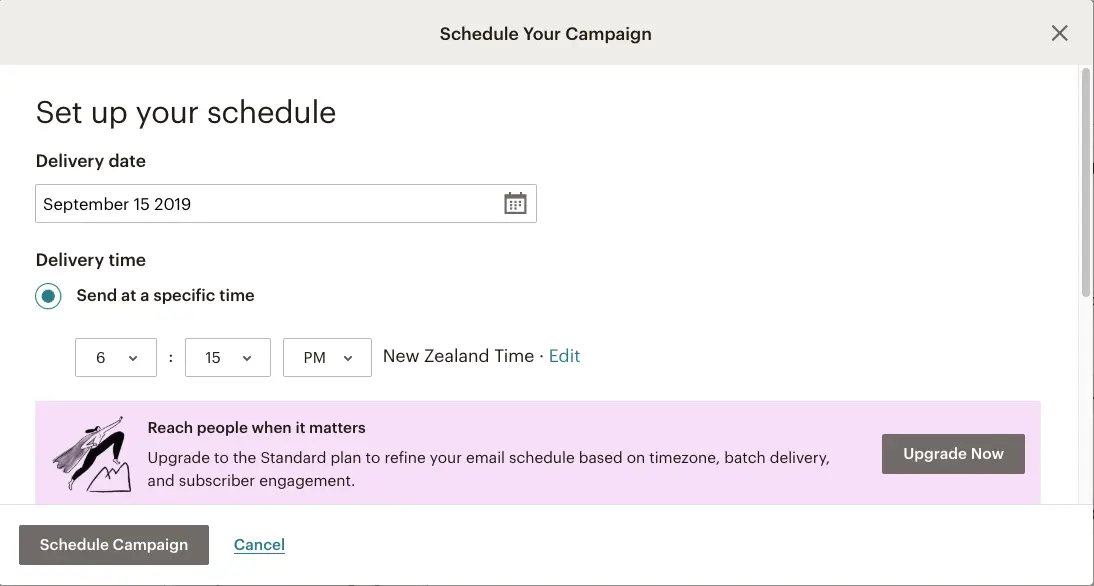 Mailchimp email campaign - send your campaign at a scheduled time | Learn Mailchimp with Five Minute Lessons