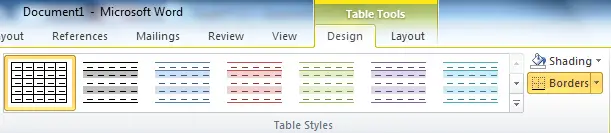 Microsoft Word table design toolbar